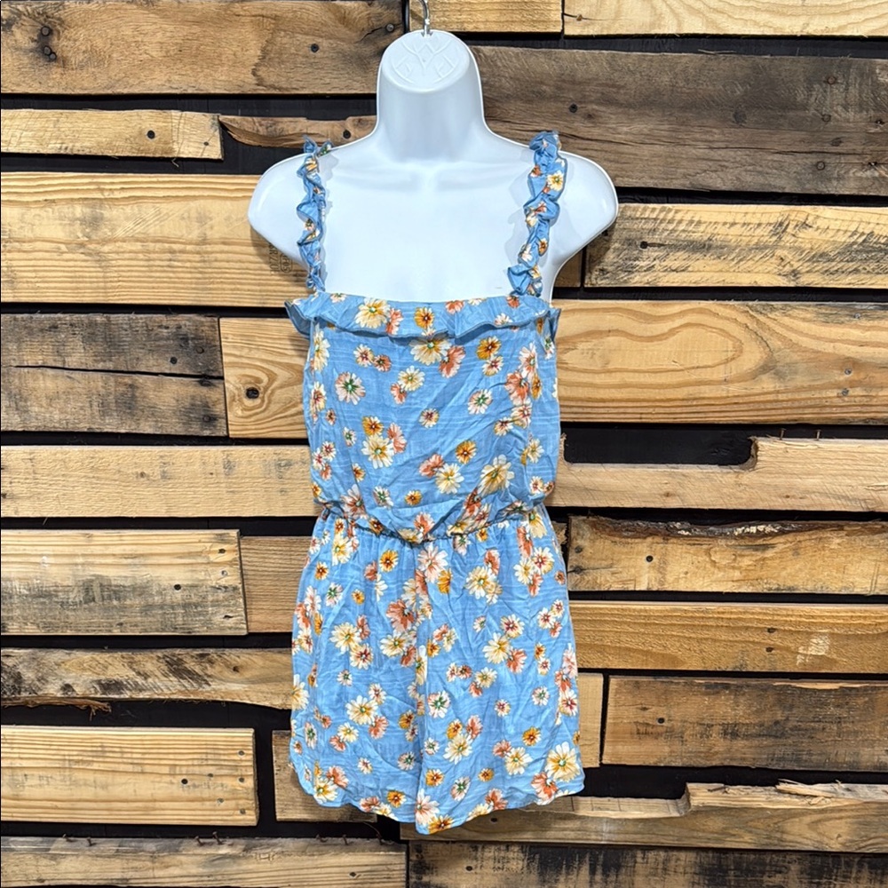 Altar’d State‎ Blue Boho Floral Square Neck Flutter Sleeve Romper Size Small NWT